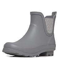 Laura Ashley Ladies Mid Cut Ankle Height Rubber Rain Boots, Lightweight Waterproof Booties for Women, Grey, 1\" Heels - Size 10