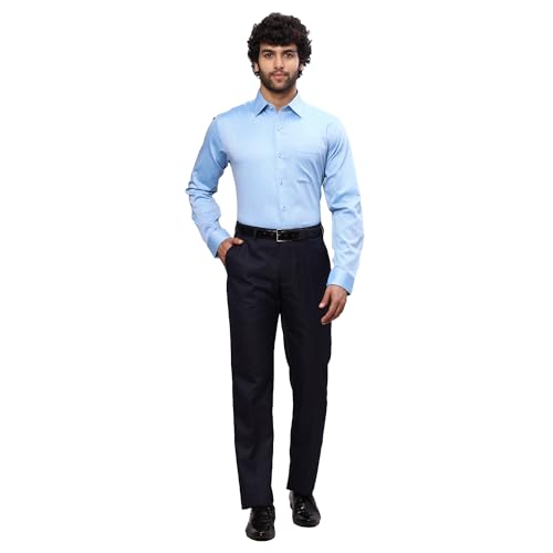 Image of Raymond Men Slim Fit Dobby Pattern Pure Cotton Semi Cut Away Collar Full Sleeve Formal Shirt