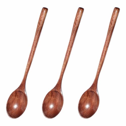 3PCS Long Handle Wooden Spoons, 9.25'' Wooden Mixing Spoon, Stirring Mixing/Wood Table Soup Spoon for Cooking,Small Wood Cooking Spoons for Baking,