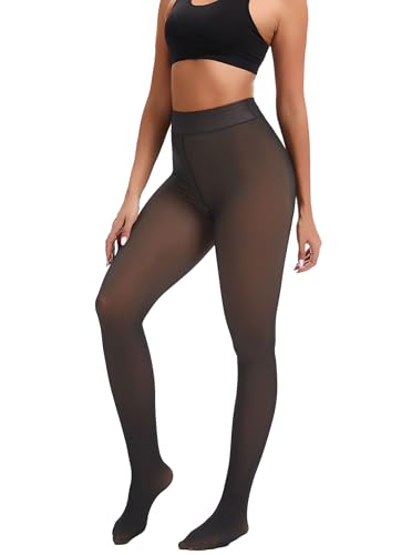 ZFSOCK Medias Térmicas Mujer Invierno: Panty Efecto Transparente Forradas en Felpa Leotardos Cintura Alta Moldeadora, Elásticas y Suaves Perfectas con Vestido o Botas - 1 Par Negro L