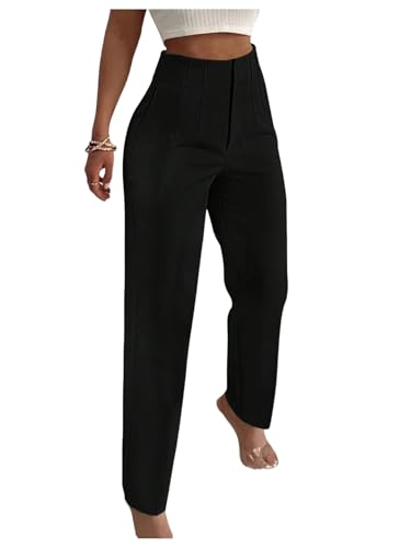 Floerns Women's High Waisted Pleated Straight Leg Pants Business Work Dressy Trousers