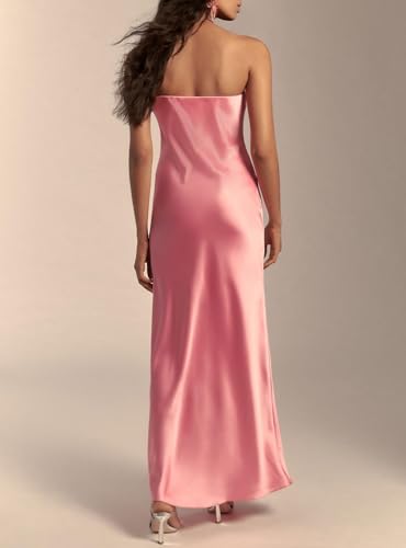 Image of Women Floral Strapless Maxi Dress Y2K Bodycon Tube Long Dresses Sexy Party Formal Cocktail Beach Slit Dress