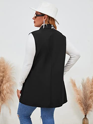 Floerns Women's Plus Size Houndstooth Print Colorblock Shawl Collar Vest Blazer2