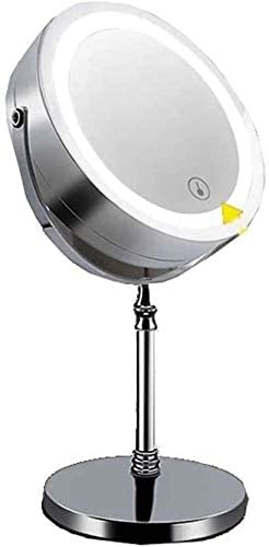 Espejos de Mano Tocador de baño Maquillaje con luz LED con Interruptor táctil, Mesa de Aumento de 5X