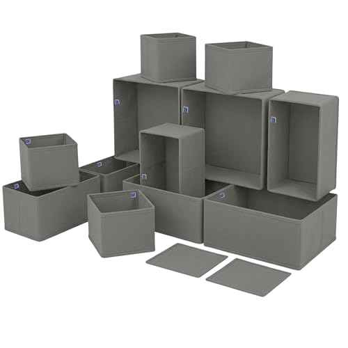 Image of Skrill 12-Piece Foldable Cloth Storage Box Set | Cube Baskets, Bins & Dividers for Closet & Dresser Drawer Organization - Grey