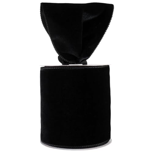 Meseey 4 Inch Wide Black Velvet Wired Ribbon 20 Yards Velvet Ribbon with Wire Edge for Christmas Tree Wreaths Gift Wrapping Bows Crafts Wedding and Holiday Decorations