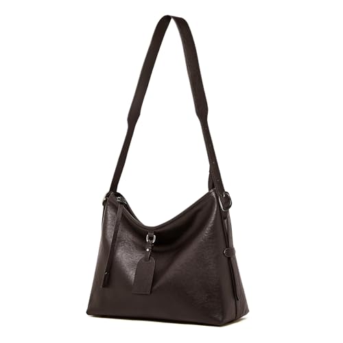 Image of Women Tote Handbags, Genuine Leather Hobo Purses Medium Shoulder Purses with a Adjustable Strap.(Coffee)
