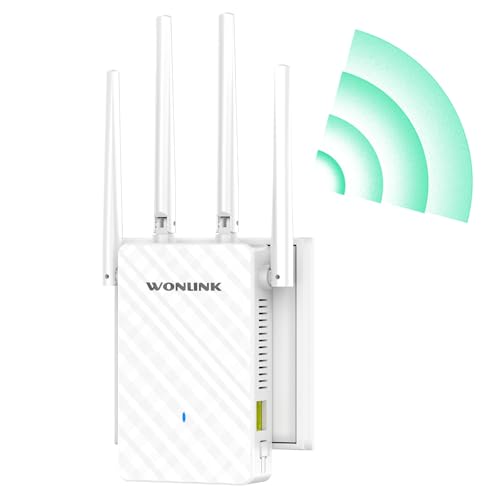 WONLINK Repetidor WiFi, 1200Mbps Amplificador Señal WiFi Doble Banda 2.4G/5G con 4 Antenas   3 Modos (Repetidor/Router/Ap), Puerto Ethernet, WPS/MU MIMO, Luz Indicadora, Interior, Enchufe EU