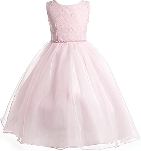 Little Girls Charming Floral Lace Layer Organza Pearl Gown Flower Girl Dress