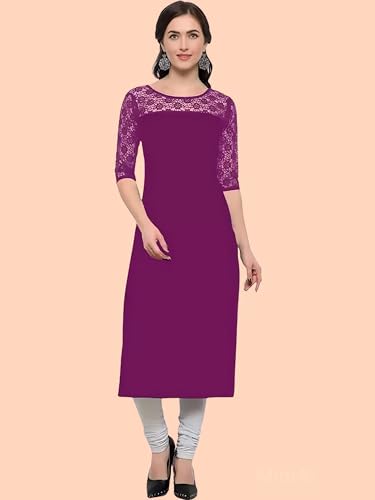 Image of Women's Crepe A-line Straight Kurtis, Plain Casual Wear Kurtis