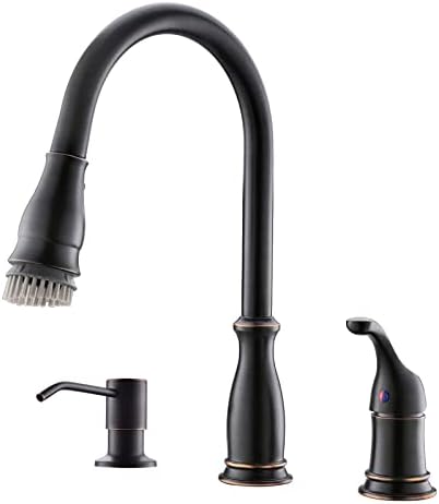 APPASO 3 Hole Kitchen Faucet with Pull Down Sprayer Oil Rubbed Bronze, 2-Hole Pull Out Kitchen Sink Faucet with Side Single Handle and Soap Dispenser, 211ORB