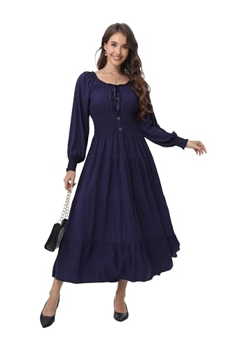 Image of OSTOO Women's 2026 Casual Long Sleeve Square Neck Smocked High Waist Flowy Maxi Dress,Boho Tiered Beach Party Dress