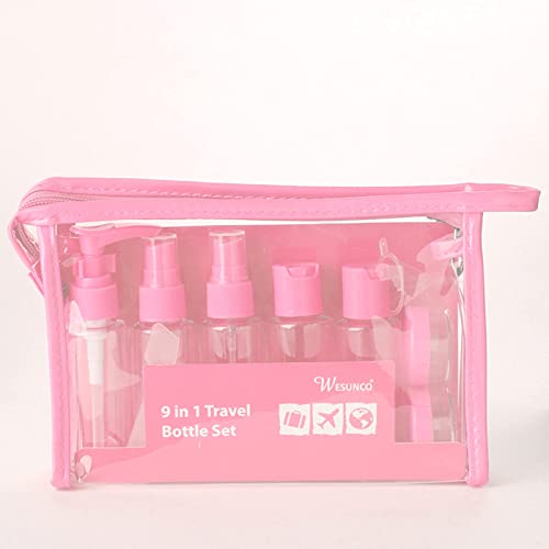 Flacon de voyage,Flacon voyage,Lot de 10 bouteilles de voyage en PET avec trousse à cosmétiques et bouteilles vides pour transporter des liquides (rose) Cover