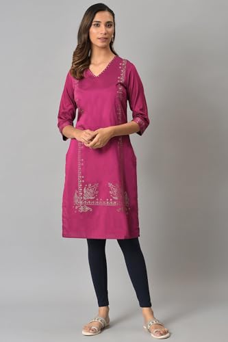 Image of W for Woman Women's Viscose Regular Fit Regular Mukaish Printed Kurta with Sequins
