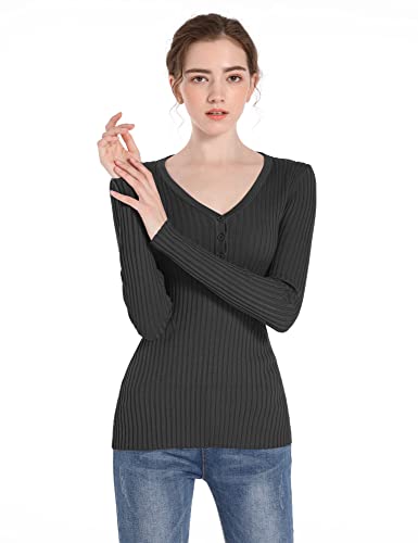 v28 Women Tops Long Sleeve V Neck Henley Button Up Casual Sexy Slim Fit Ribbed Knit Knitwear Pullover Sweater4