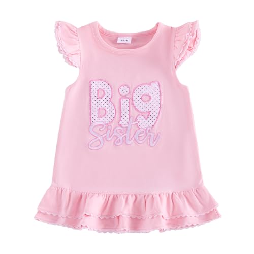 Seyurigaoka Toddler Baby Girl Dress Big Sister Outfits Ruffle Sleeveless A-line Dresses Cute Summer Clothes for Kids 1-5Y (Pink 18-24 Months)