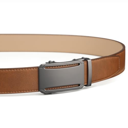 Image of Drowsmen Leather ratchet belt 1 3 /8 inch with Click Sliding Automatic Buckle, Adjustable belt Trim to Fit