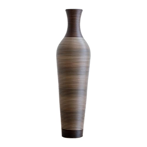 Image of Large Hand-Woven Bamboo Floor Vase, Tall Home Decor Floor Vase for Fake Flower Dried, Flower Holder for Living Room, Bedroom, Dining Room, Entryway, Hallway (Pattern Brown, Bottle)