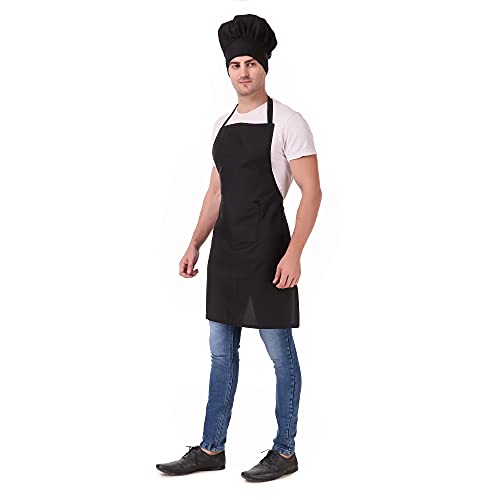 Image of KODENIPR CLUB Kitchen Apron With Cap Set for Women /Men Chef (Black)