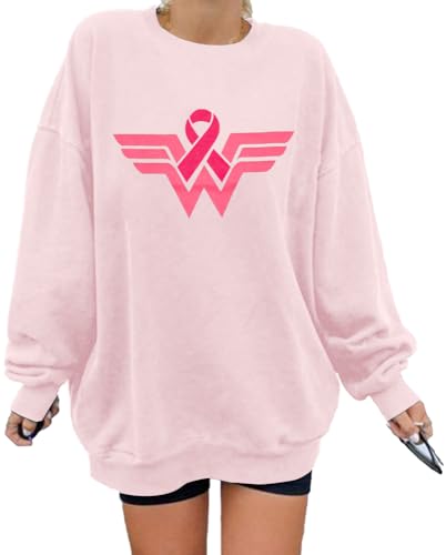 LOTUCY Breast Cancer Sweatshirt Women Cancer Awareness Sweater Pink Ribbon Cancer Survivor Warrior Gifts Pullover