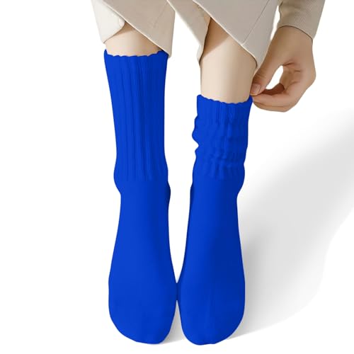 Image of COUVER Womens Scrunched Slouch Socks Soft Cotton Breathable Retro Crew or Knee High, Multiple Colors