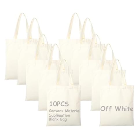 E-Found 10 Pcs Canvas Sublimation Tote Bags Blanks, Sublimation Blank Bag Resuable Washable Grocery Tote Bags for DIY Carry Books and Lunch Box Cover