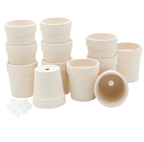 4Es Novelty Ceramic Flower Pots with Drainage Holes 3.14 Pack of 12 Small Clay Garden Planters for Succulents Cactus Plants DIY Easter Spring Craft Activity