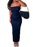 XPONNI Denim Maxi Dress Y2k Denim Tube Dress Strapless Denim Bodycon Dress Jean Dresses Denim Dresses for Women 2023 (S,Small)