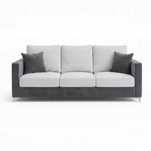 Image of Juliet Rich 4 Seater L Shape Sofa Set with Movable Ottomans | Flexible Layout | Velvet Suede Fabric | Golden Aesthetic Legs | Dual Tone Modern Sofa for Living Room (Dark Grey-Light Grey)