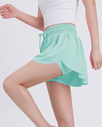 Image of JOCMIC Girls Flowy Shorts, 2 in 1 Preppy Butterfly Shorts with Spandex Liner for Cheer Athletic Gym Teens Casual Clothes