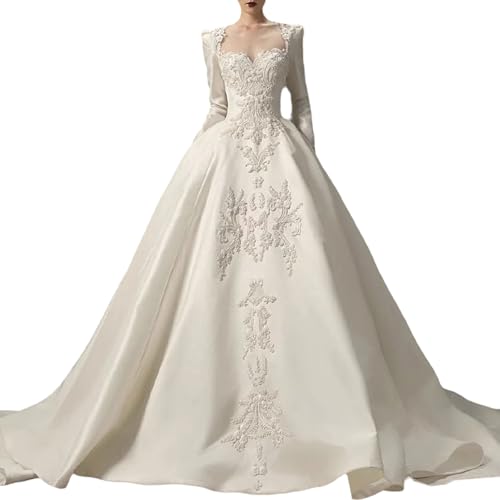 Leeonway Brautkleider a-line Brautkleider,Spitze Brautkleider mit Schleppe,Frauen Kleid Lange Ärmel Strand Braut Kleid,mit Spitze Applikationen,Ballkleider Bodenlanges Hochzeitskleid Leeonway Brautkleider a-line Brautkleider,Spitze Brautkleider mit Schleppe,Frauen Kleid Lange Ärmel Strand Braut Kleid,mit Spitze Applikationen,Ballkleider Bodenlanges Hochzeitskleid