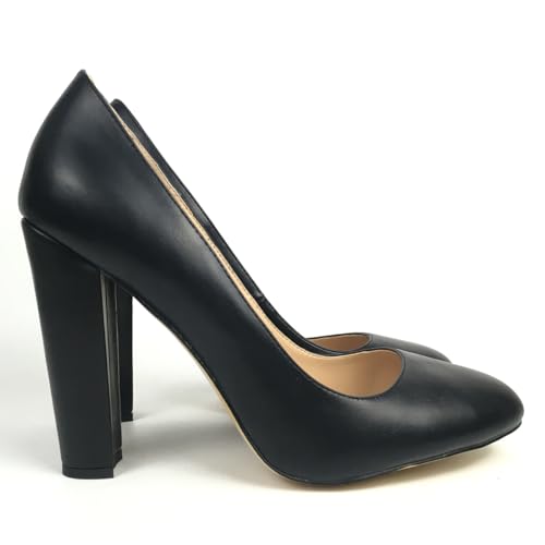 Round Toe High Heel Pumps for Women Ladies Elegant Office Work Career Heels Block Heel Black Customized Shoes3