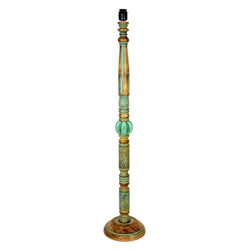 Image of Homesake Royal Carving Antique Algae Finish Wooden Floor Lamp for Living Room | Light Decoration for Home Corner Lamp for Living Room Bedroom | Antique Floor Light, Twisted Ropes Shade, Bird