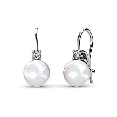 Cate & Chloe Cassie 18k White Gold Pearl Drop Earrings For Women | Women's Drop & Dangle Earrings With Crystals, Classic Pearl Earring Set Gift for Her, Fashion Earrings For Women, Hypoallergenic Earrings Cover