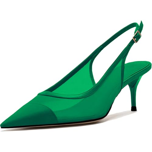 Image of Mesh Kitten Heels for Women Slingback Design with Pointed Toe Breathable and Stylish Elegant Low Heel for Comfort