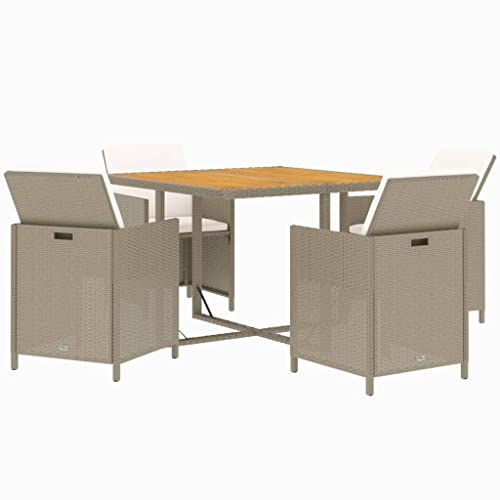 vidaXL Gartenmöbel Set 5-TLG. mit Kissen Gartengarnitur Sitzgruppe Gartenset Sitzgarnitur Gartentisch Esstisch Tisch Stühle Poly Rattan Beige