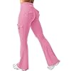 YEOREO Women Workout Flare Leggings with Pockets Hidden Scrunch Hedda High Waisted Cargo Gym Yoga 32" No Front Seam Leggings Pink M