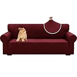 YSTELLAA Natale Copridivano 3 Posti Con Braccioli, Elasticizzati Jacquard Copridivani, Universale Antiscivolo Sofa Cover, Moderno, Lavabili, Antimacchia, Bordeaux