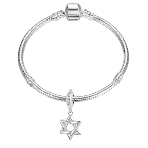 LAMOONY Wish Star Charm 925 Sterling Silver Hexagram Charm David Religion Charm fit for Bracelet4