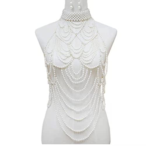 ABBNIA Mehrlagiger Schmuck Schulter-Körperkette Gürtel Perlen Quaste Halskette Kragen Schulterkette Schal Perlen Schulter Handperlen Kleid...