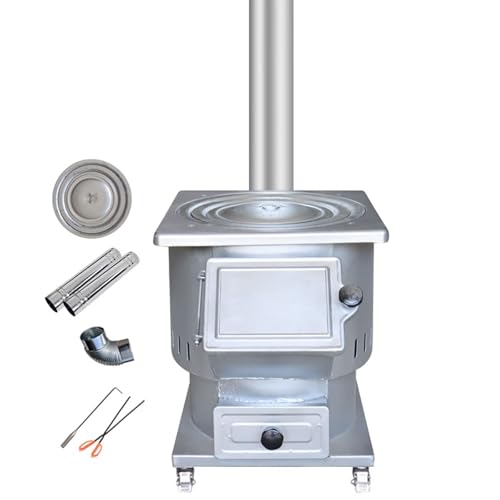 Estufa Exterior Horno Leña Exterior Material De Chapa De Acero Cocina Camping Incluye Tenazas, Gancho Y Chimenea De 80 Cm Ruedas Giratorias en La Base