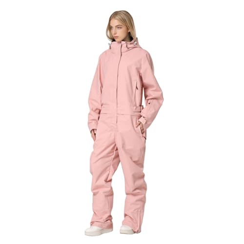 HOTIAN Men & Womens Ski Suit One Piece Jumpsuits Winter Outdoor Suits Waterproof Snowboard Jacket Pink XL