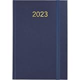 Grafoplás 70304334 Agenda 2023 Annuel, Jour Page, Bleu marine, Couvertures rembourrées en vinyle avec fermeture verticale et point de lecture, Série Florence, 14,5 x 21 cm