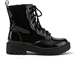 Soda Women Combat Army Military Motorcycle Riding Platform Lug Boots Side Zipper Firm-S Black Patent 9