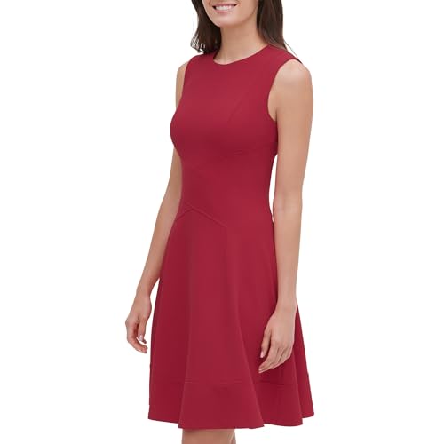 Image of Tommy Hilfiger Women's Sleeveless Jewel Neck Crepe Knee Length A-Line Dress