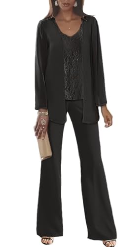 Elegant Lace Applique Pant Suits for Women Dressy Plus Size 3 PCS Taupe Mother of The Bride Dresses for Wedding Pantsuits with Jacket,US16W4