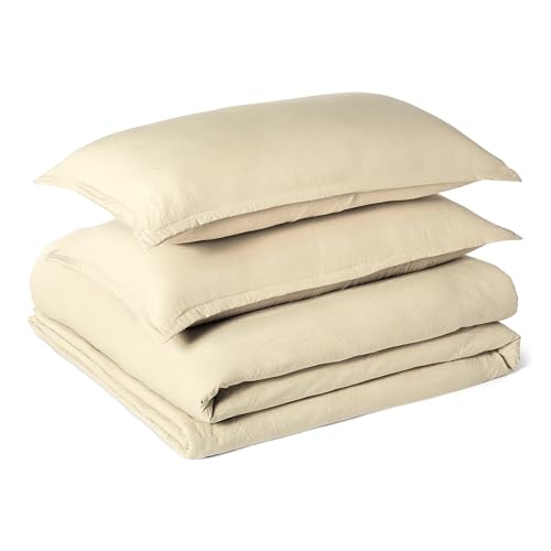 Image of Amazon Basics Brushed Microfiber Comforter Set, Extra Soft with Natural Texture, Oeko-TEX Certified, 3-Piece, King, Beige