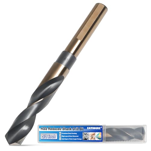 5/8 Inch Drill Bit Reduced Shank High Speed Steel Bit with 1/2 Shank HSS 4241 Black & Gold Drill Bits for Mild Steel Metal and Hard Wood