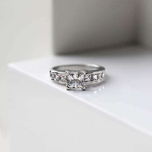 Jeweleryium Cinderella Staircase Princess Cut 3.60Ct, Vvs1 Clarity, Colorless Moissanite Diamond, 925 Sterling Silver Ring, Promise Ring, Engagement Ring, Wedding Ring (8) #TOP3