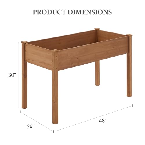 Image of DUMOS Raised Garden Bed 48x24x30 Inch, Outdoor Planter Box with Legs, Elevated Wood Garden Bed with Liner for Herbs Flowers Vegetables, Wooden Planter Box for Patio, Balcony and Backyard, Brown